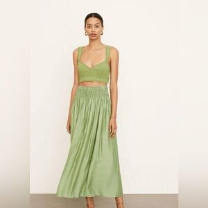 Vince Smocked Midi Skirt in Pistachio XS